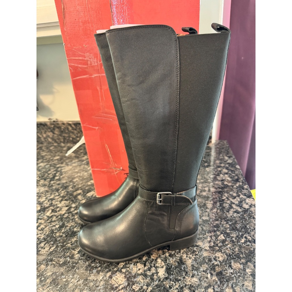Cobb Hill Naina Black Leather Tall Knee High Boots Women 7.5 W Wide New